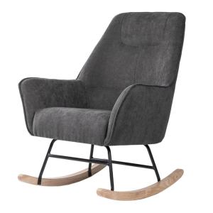 Sillón mecedora tapizado gris oscuro y patas de roble.