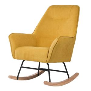 Sillón mecedora tapizado mostaza con estructura negra y pat…