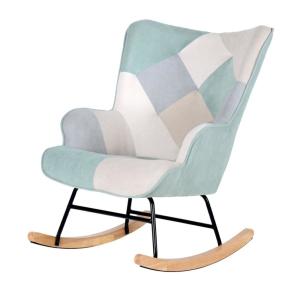 Sillón mecedora tapizado patchwork y patas de madera menta