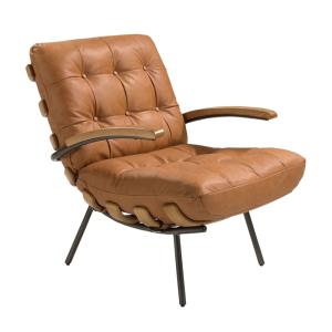 Sillón moderno en piel marrón y fresno