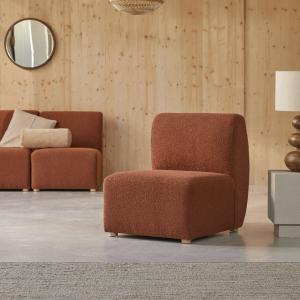 Sillón modular de acacia maciza y tela terracota