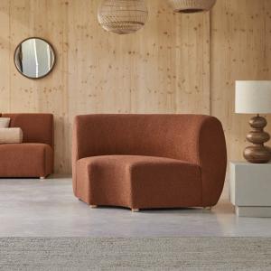 Sillón modular esquinero de acacia maciza y tela terracota