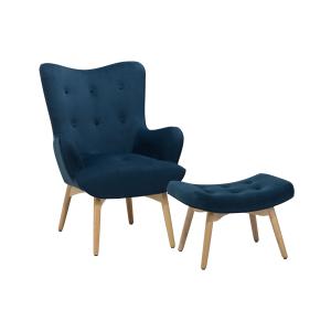 Sillón orejero con reposapiés terciopelo azul oscuro