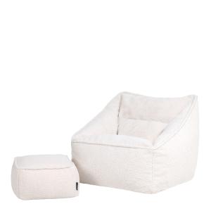 Sillón puf y reposapiés cuadrado en tejido borg bouclé beig…