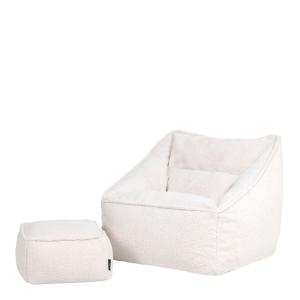 Sillón puf y reposapiés cuadrado en tejido borg bouclé colo…