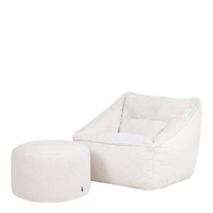 Sillón puf y reposapiés redondo en tejido borg bouclé beige…