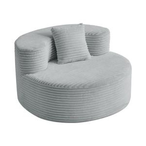 Sillón redondo en tejido acanalado gris con cojín, estilo a…