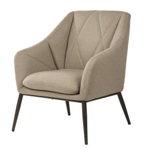 Sillón tapizado beige con diseño geométrico.