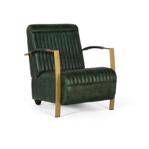 Sillón tapizado en piel natural con estructura metálica dor…