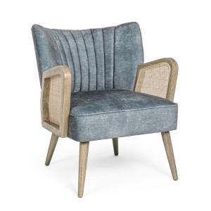 Sillón tela efecto terciopelo azulclaro,patas y reposabrazo…