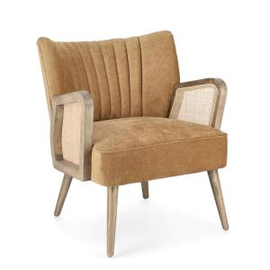 Sillón tela efecto terciopelo mostaza, patas y reposabrazos…