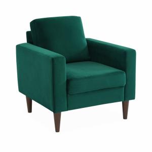 Sillón vintage de terciopelo con patas de madera, verde