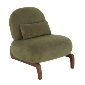 Sillón vintage de terciopelo verde con patas de madera maci…