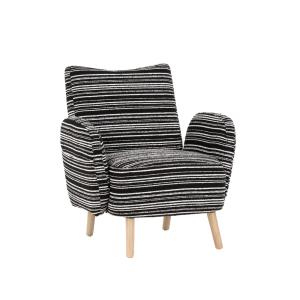 Sillón vintage tapizado en tela bouclé a rayas blancas y ne…