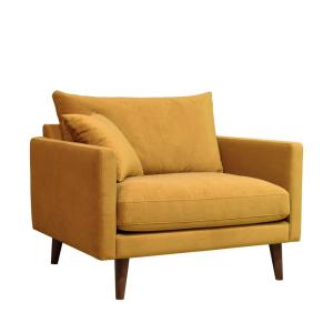 Sillón XL de terciopelo con patas de madera oscura - amaril…