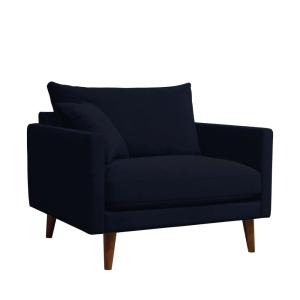 Sillón XL de terciopelo con patas de madera oscura - Azul m…