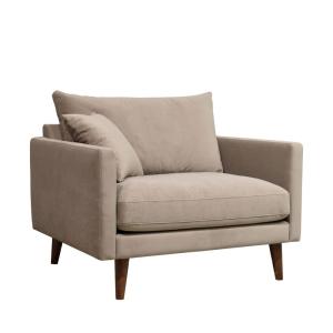 Sillón XL de terciopelo con patas de madera oscura - Beige