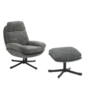Sillón y reposapiés en tejido gris