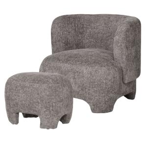 Sillón y reposapiés en tela de chenilla gris