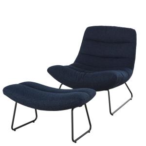 Sillón y reposapiés tela rizada azul noche