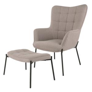 Sillón y reposapiés vintage en tela bouclé color topo