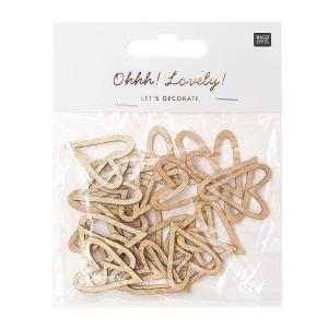 Siluetas de madera abren corazones dorados 24 unidades