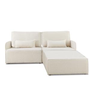 Sofa 2 plazas Chaiselongue tapizado bouclé y pino Blanco Ni…