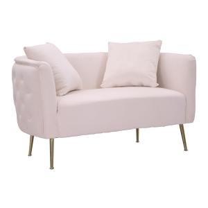 Sofá 2 plazas de metal dorado y tela rosa 127x74x73 cm