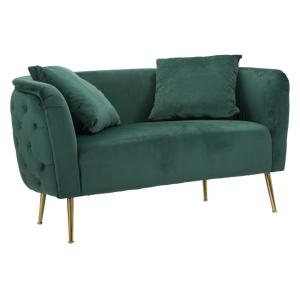 Sofá 2 plazas de tela verde y metal dorado dimensiones 127x…