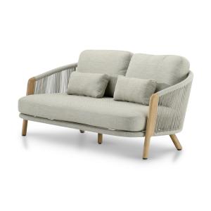 Sofá 2 plazas teca y cuerda beige