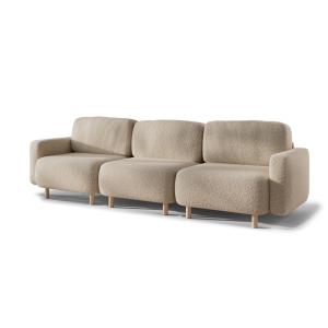 Sofá 3 módulos en beige bouclé, brazos anchos 95x300x90cm