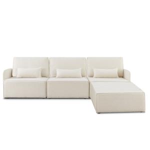 Sofa 3 plazas Chaiselongue tapizado bouclé y pino Blanco Ni…