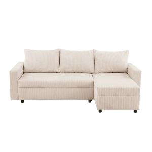Sofá 3 plazas con chaise longue de terciopelo de color beig…