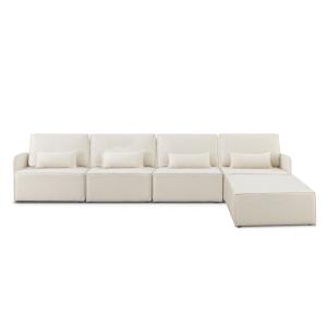 Sofa 4 plazas Chaiselongue tapizado bouclé y pino Blanco Ni…