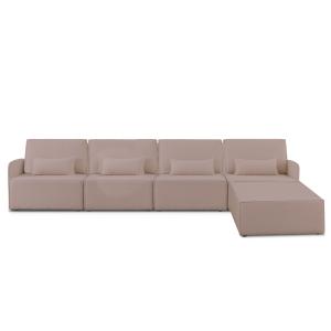 Sofa 4 plazas Chaiselongue tapizado bouclé y pino Rosa clar…