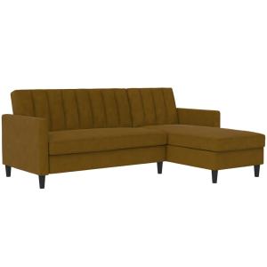 Sofá cama 3 plazas con chaise longue en efecto lino curry