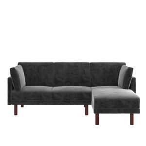 Sofá cama 3 plazas con chaise lounge en terciopelo gris osc…