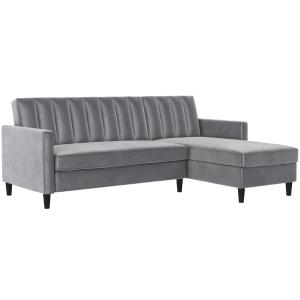 Sofá cama 3 plazas con chaiselong en terciopelo gris