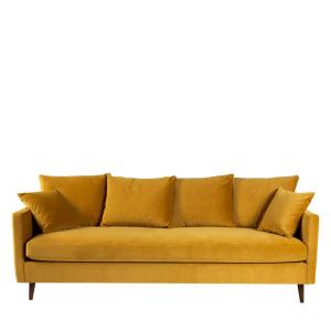 Sofá cama 4 plazas terciopelo patas madera oscura - amarill…