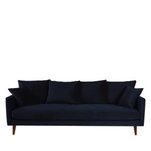 Sofá cama 4 plazas terciopelo patas madera oscura - azul ma…