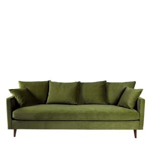 Sofá cama 4 plazas terciopelo patas madera oscura - verde o…
