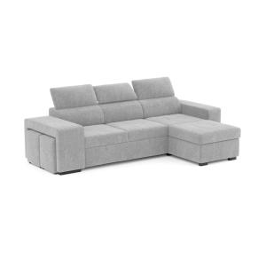 Sofá-cama chaise longue john gris claro con respaldo y 2 pu…