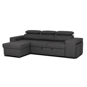 Sofá-cama chaise longue john negro con respaldo y 2 pufs