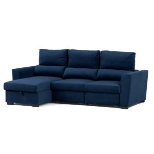 Sofá cama chaise longue reversible azul en poliéster 3 plaz…