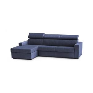 Sofá cama con chaise longue en tejido azul 260x95h85 cm