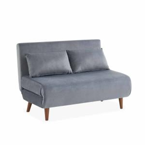 Sofá cama con patas de madera, 2 plazas, gris oscuro