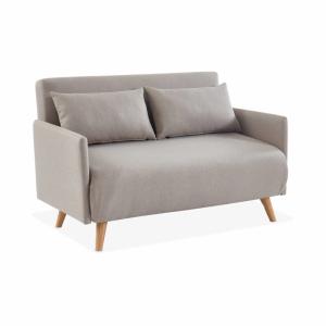 Sofá cama con patas de madera de 2 plazas, beige