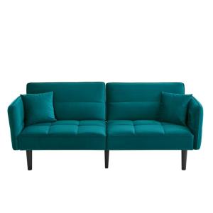 Sofá cama de 2 plazas con respaldo de terciopelo azul turqu…