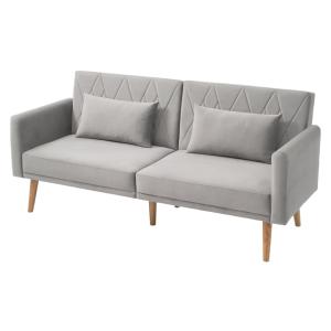 Sofá cama de 2 plazas con respaldo de terciopelo gris claro