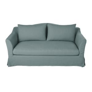 Sofá cama de 2 plazas de lino azul celedón